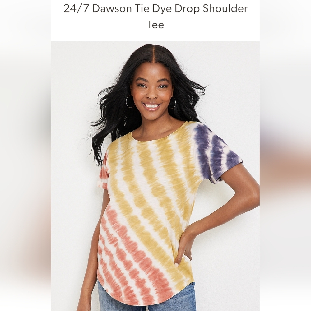 🟢Maurices-24/7 tee Dawson tie die drop shoulder - red, yellow, blue stripe ⚪️